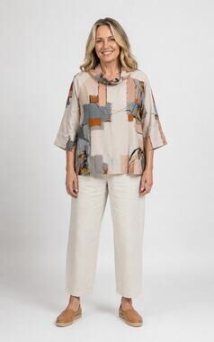 3 Potato Cowl Neck 3/4 Sleeve Artsy Bird Top Shirt Womens Size XL New 24HTP